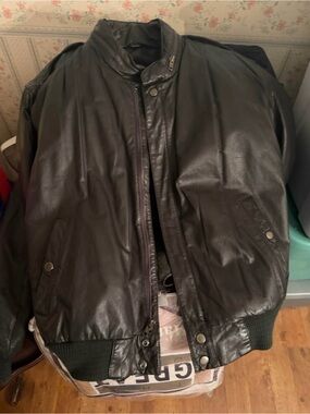 Men's Black Leather Bomber Jacket